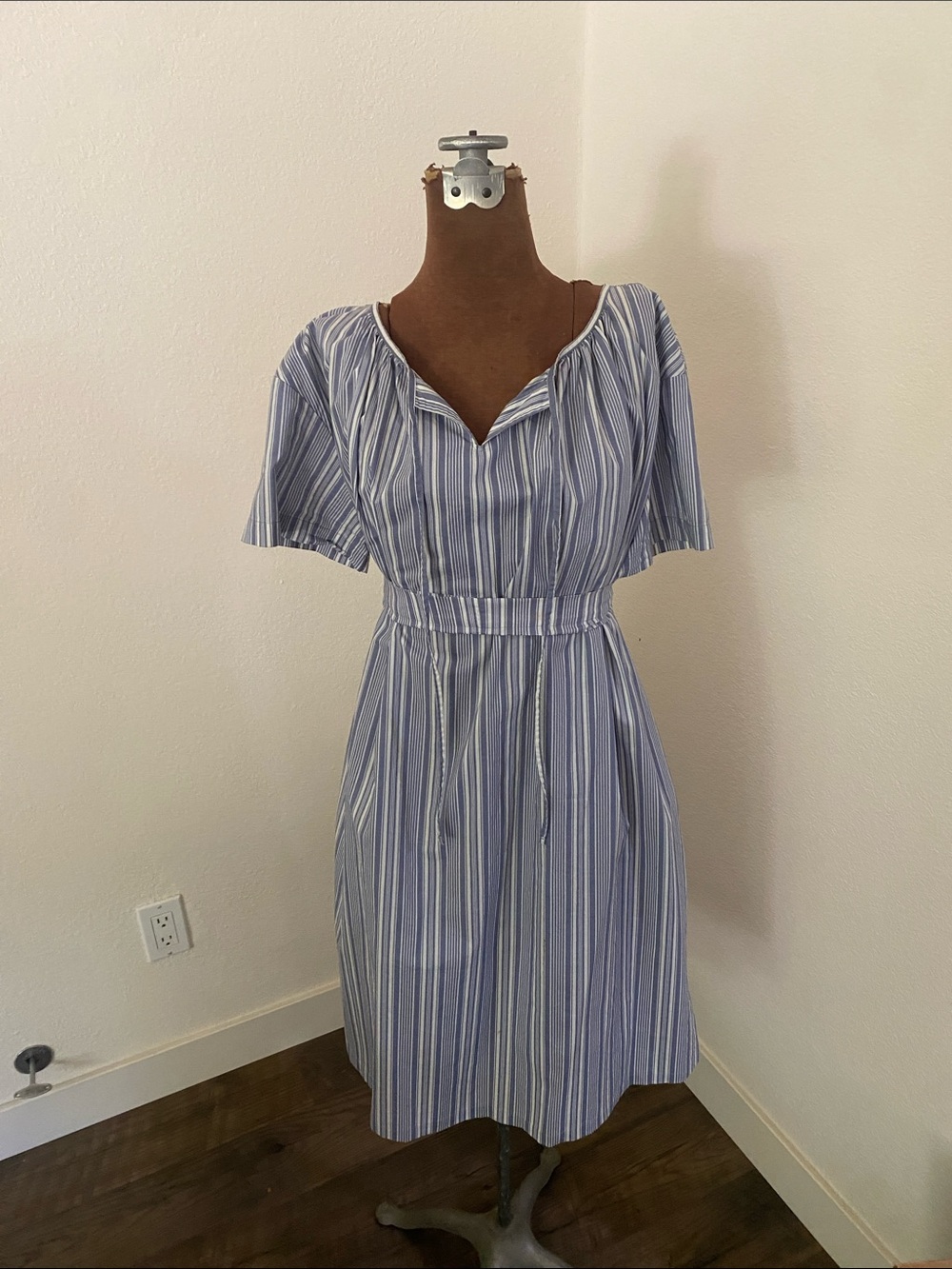Striped Blue & White Midi Dress